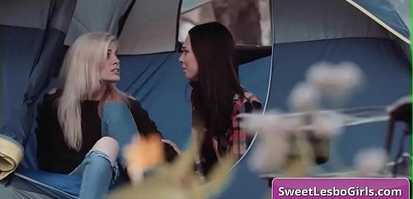  Horny lesbian sexy girls Aiden Ashley, Abigail Mac making out while camping
